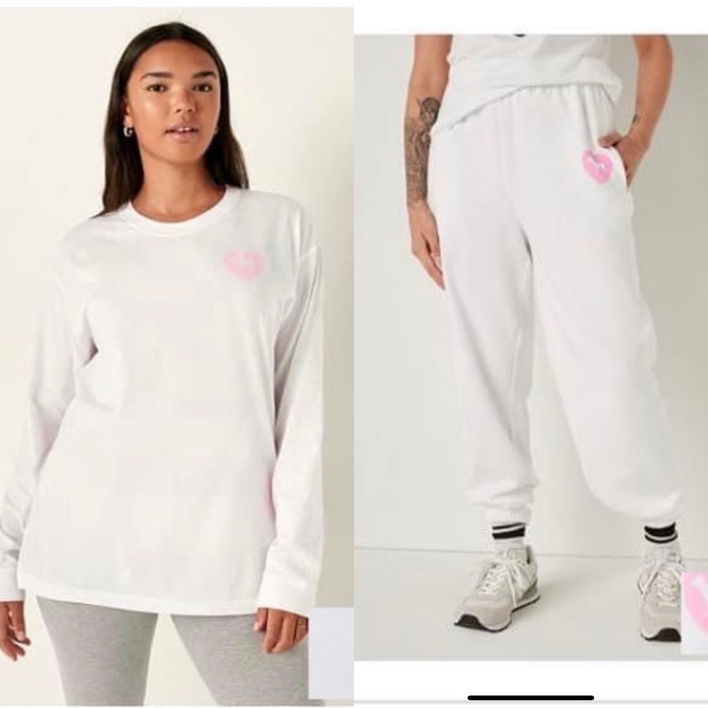 Victoria’s Secret Pink Originals SET White With Pink Pup Heart Love Pink on Rear